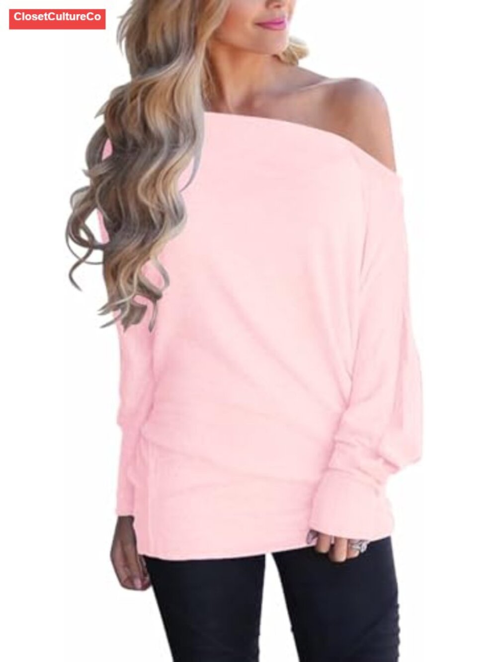 Off Shoulder Batwing Sleeve Tunic Top Long Sleeve Oversized Blouse